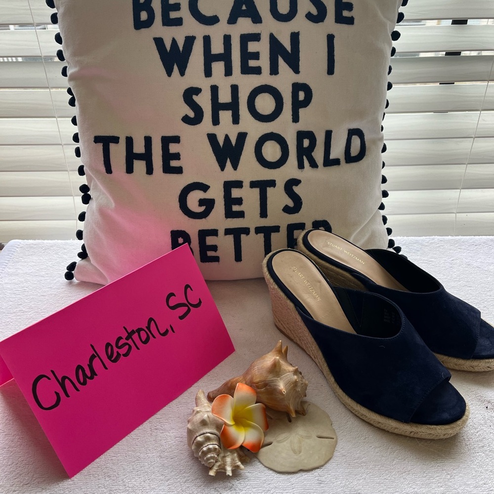 Stuart Weitzman Navy Wedge Sandals